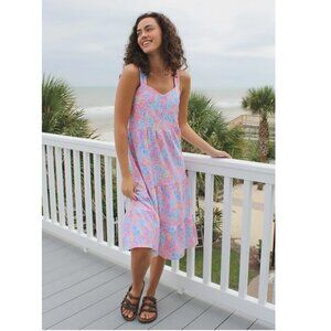 Simply Southern Pink and Blue Tropical Midi Dress
